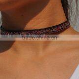 Fabric Leather Choker Necklace Hot Selling Fabric Necklace Handmade Leather Fabric Woman Necklace Jewelry thumbnail-2