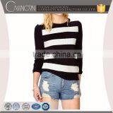 Crew Neck Long Sleeve Black Women Winter Sweater With White Hollow Out Stripe thumbnail-1