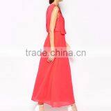 100% Polyester Pleated Details Maxi Dress Lady Chiffon Maxi Dresses thumbnail-3