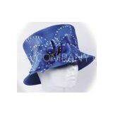 Blue Pretty Ladies Church Hats With Stunning Diamond Chain , Women Church Hat thumbnail-1