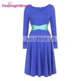 Free Shipping Soft Women Blue Long Sleeve Midi Casual Office Dress Elegant