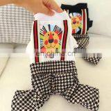 Pet Clothing Suspender Brushed Houndstooth Plaid Trousers Set Lion Printing For Pets thumbnail-6