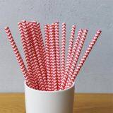 Red Chevron Striped Drinking Paper Straws thumbnail-1
