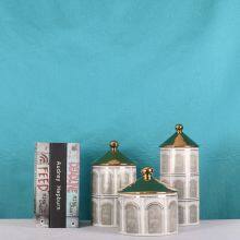 Roman Church Chinese Modern Simple Grey Ceramic Vase With Green Lid For Showroom Decor thumbnail-1