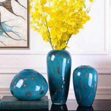 American European Light Luxury Hand Made Blue Large Glass Vase For Dining Room Decor