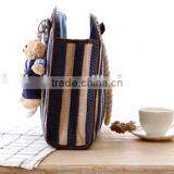 Ladies Fashion Blue Stripe Beach Straw Bag thumbnail-5