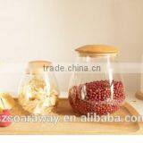 Mushroom shape glass jar with bamboo wooden gasket lid