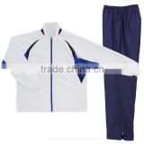 100% Polyester Micro Fiber Twill Tracksuit in White/Royal/Navy Blue color combination