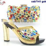 CSB7141 gold - New coming design Italian style hot selling beautiful high quality shoes with rhinestone matching bag