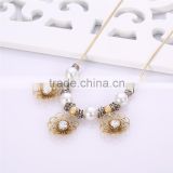Trendy 3 Big CZ Diamond with Simulated Pearl Double Flower Statement Necklaces & Pendants for Women Girls Jewelry