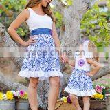White and Blue Floral Summer Dress Cotton Sleeveless With Flutter Daily Wearing Outfits thumbnail-1