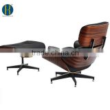 HY2112 Black Leather Rosewood Lounge Chair with Ottoman