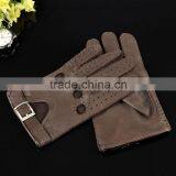 Top Luxury Buckle Hand Sewing Breathable Driving Gloves Dark Brown Deerskin Leather Gloves for Men thumbnail-1