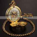 Fashion Skeleton Gold Case Roman Dial Mens Mechanical Pocket Watch thumbnail-1