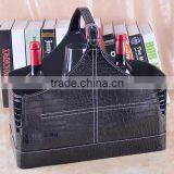 High Grade Crocodile Pattern Leather Magazine Clothing Wine Basket Holder for Storage, Leather Gift Basket thumbnail-2