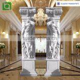 Decorative White Marble Pillar With Male Statues
