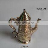 Brass Kettle With Embossed Patterns and Mirror Polish thumbnail-1
