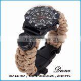 Hiking&camping 480 Paracord Survival Waterproof Quartz Watch Bracelet With Compass Thermometer Firestarter Whistle thumbnail-2