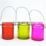 Decorative Wall Hanging Jar Candle Holder With Black Metal Wiring Cross Pattern thumbnail-1