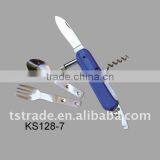 2014 Picnic Pocket Stainless Steel Multi Outdoor Barbecue Tool Set Tableware(KS128-7)
