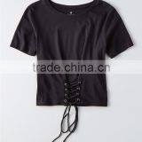 MGOO Custom Plain Women's T Shirt Fashion 65% Polyester 35% Cotton Lace-up Front Corset T Shirts thumbnail-5