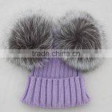 Myfur Female Warm Genuine Fur Bobble Beanie Real Fur Pom Pom Fox Knitted Beanie Hat Warm Winter Cap thumbnail-2