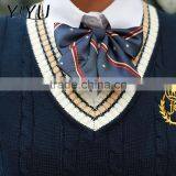 New Arrival Girl White Stripe V-neck High School Uniform Knit Vest Sweater thumbnail-4