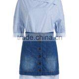Ladies 100% Cotton Stripe Woven Combined New Jeans Dress/dress Sets thumbnail-2
