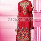 Red Color on Zari Embroidery Heavy Design at Neck and Bottom Border Designer Semi Stitch Salwar Kameez thumbnail-1