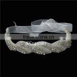 Round White Clear Rhinestone Gauze Headband Headdress Wedding Hair Accessories thumbnail-1