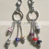European Charm Keychain Silver w/ Multi-Color & Silver Glass Beads,Plated Key Chain for Glass Beads thumbnail-2
