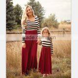 Fashion Family Matching Mother Daughter Red Stripe Long Sleeve Maxi Dresses thumbnail-1
