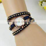 2015 Hot Sale Leather Bracelet Watch With Diamond With Good Quality With Mushroom Nail thumbnail-2