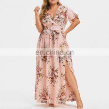 A-line Floral Printing Chiffon Woman Dress Summer Long Dresses Plus Size Women Clothing Maxi Casual Dress thumbnail-3