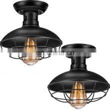 2021 Vintage Metal Cage Pendant Lighting Semi Flush Mounted Iron Ceiling Light Lamp Hanging Chandelier thumbnail-3