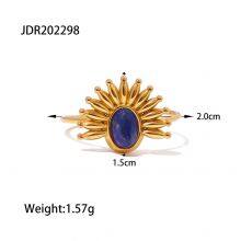 Gold Plated Stainless Steel Natural Stone Ring for Women Blue Irregular Gemstone Statement Ring Waterproof Hypoallergenic Jewelry thumbnail-3