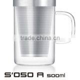 Wholesale Glass Tea Mugs with Stainless Steel Infuser/Filter/Strainer & Glass Handel