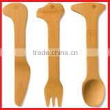 Custom Shape design Wooden or bamboo Spoon knife and Fork cutlery set with Laser or Burnt engraving Logo