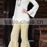 Mix Color and Buttons Mother and Daughter Dress Clothing Sets With Printed Fabric thumbnail-2