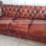3 Seater Leather Sofa in Mango Wood thumbnail-2