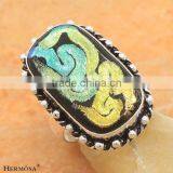 Retro Nature Dichroic Glass 925 Sterling Silver Big Stone Rings thumbnail-1