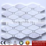 IMARK Interior Design Mixed Long Hexagon Volakas Marble Stone Mosaic Tile and Crystal Diamond Glass Mosaic Backsplash Tile