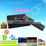 2016 More Popular ! Amlogic S905 Quad Core 5.1 K1 Plus TV BOX Kodi 15.2 Fully Laoded 1GB 8GB H.265/HEVC 1080P 4K KI Smart tv Box