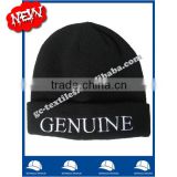 100% acrylic soft beanie hat in black color with with white embroidery letters on cuff wholesale factory alibaba china