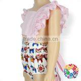 Newborn Baby Clothes Pink Flutter Shoulder Crop Halter Bubble Girl Romper thumbnail-4