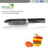 German Steel Forged Santoku Knife, 7-Inch Titanium Coated Blade thumbnail-2