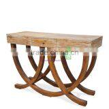 Furniture Console Table Art Deco Style Teak Wood White Wash thumbnail-2