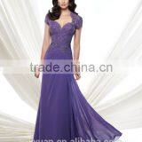 3 Colors Lace Cap Sleeve Chiffon Flowing Simple Long Dress thumbnail-3