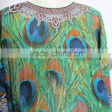 Peacock DIGITAL Print Crepe Silk Kaftan CAFTAN Tunic Poncho Blouse PEACOCK PRINT thumbnail-5