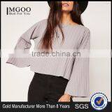 MGOO Custom Made 2017 Fashion Tops Sheer Neck Long Sleeves T-shirt Cotton Spandex Flare Sleeves Manufacturer thumbnail-1